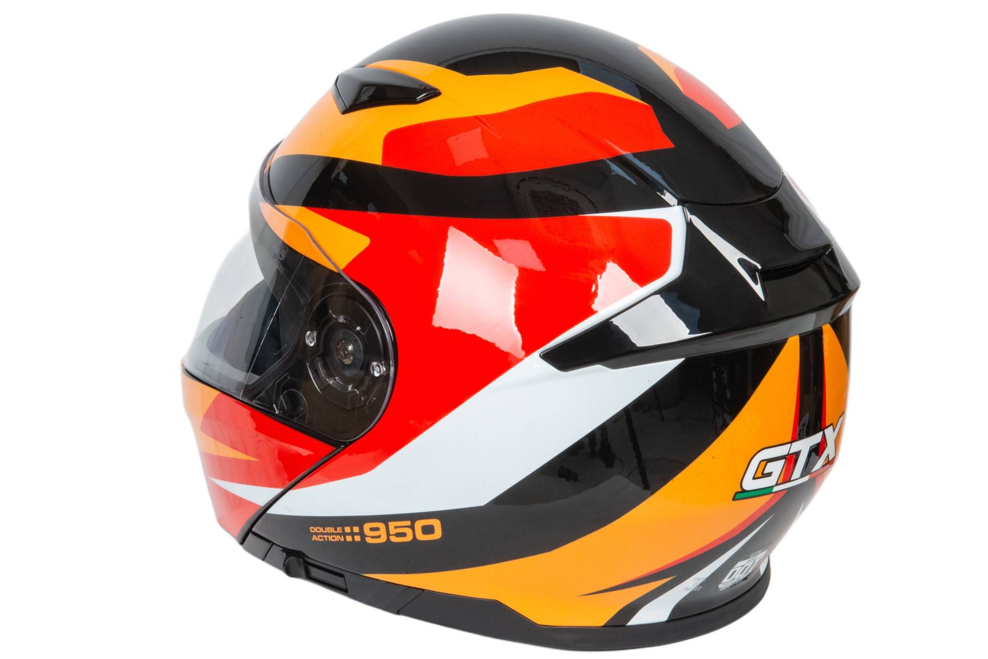 Шлем мото модуляр GTX 550 №2 (L) BLACK/WHITE ORANGE RED (2 визора)