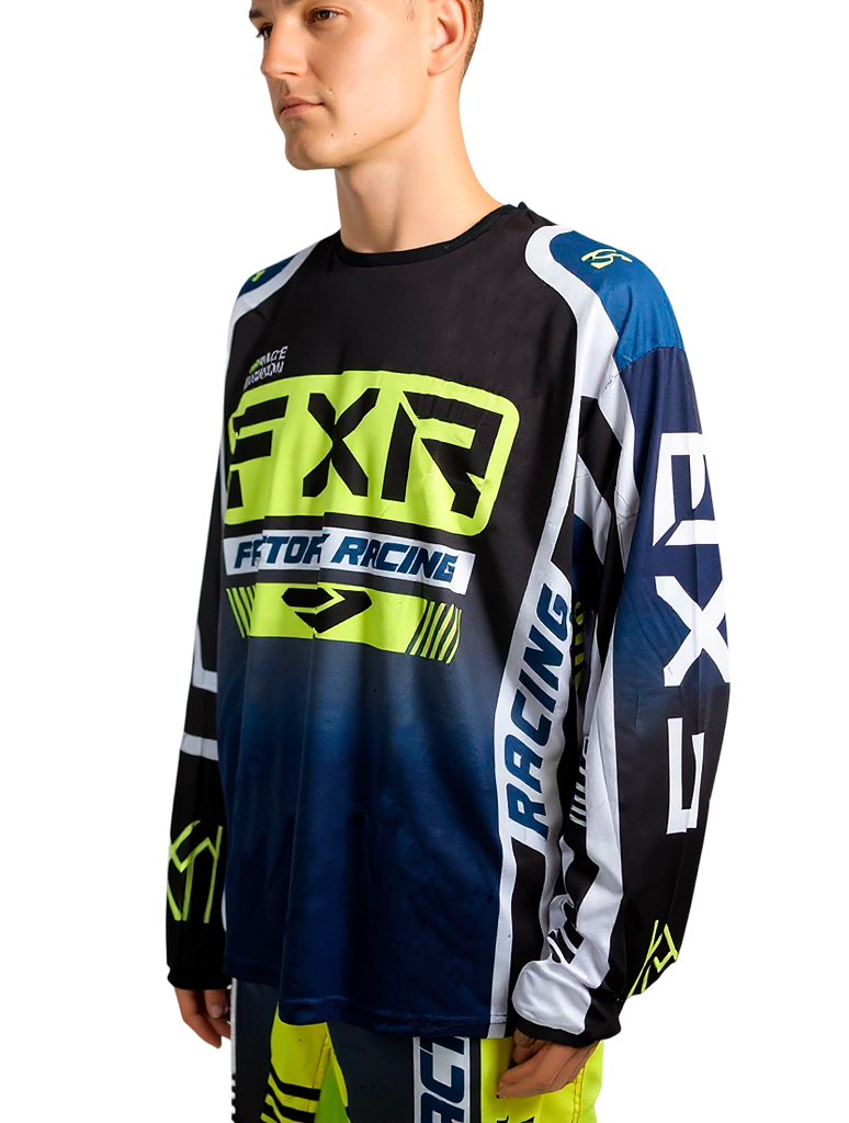 Джерси/футболка для мотокросса FXR №4 (XL) blue/black/white/neon green