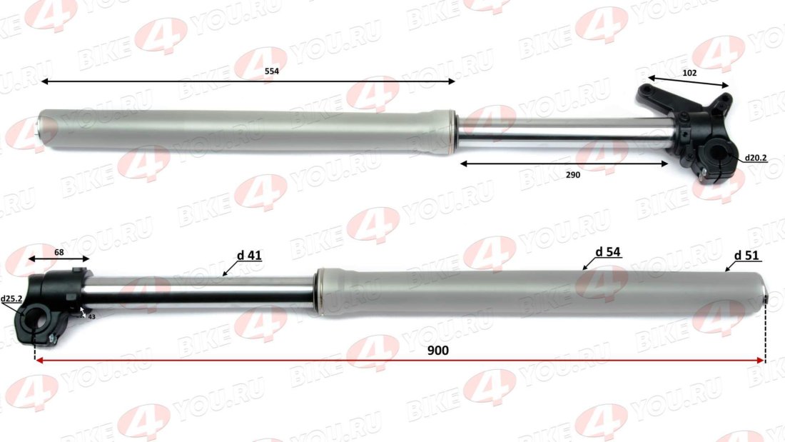 Амортизатор L=900 передний (перья, компл.) d51x54 X3 250 PRO