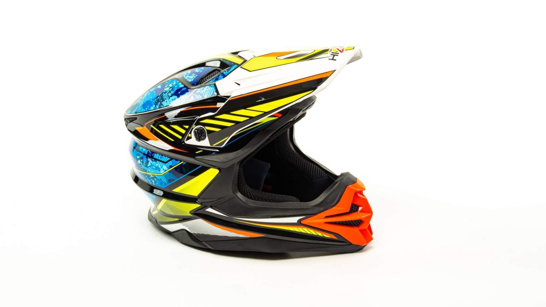 Шлем мото кроссовый HIZER J6803 #4 (M) NEON YELLOW-BLUE