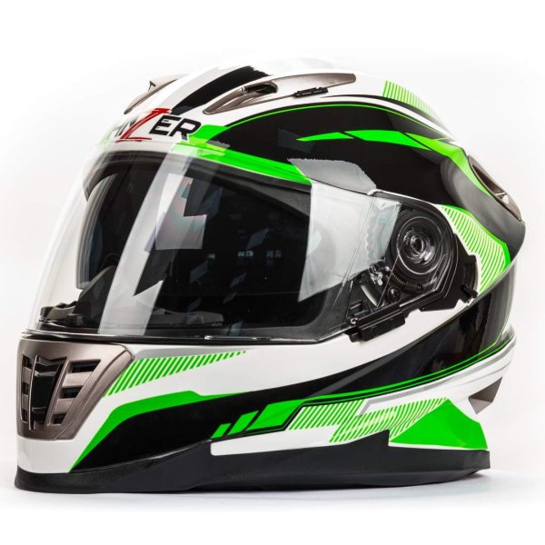 Шлем мото интеграл HIZER B599 #1 (S)  white/green (2 визора)